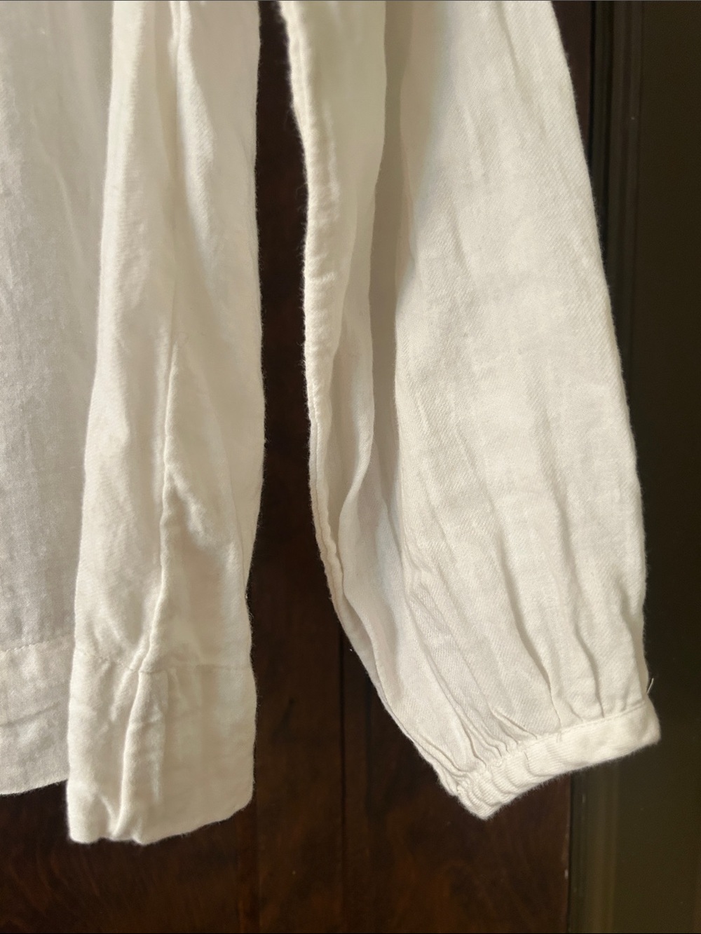 White Long-Sleeve Smocked Peasant Top with Pink Embroidery - Picture 3 of 10